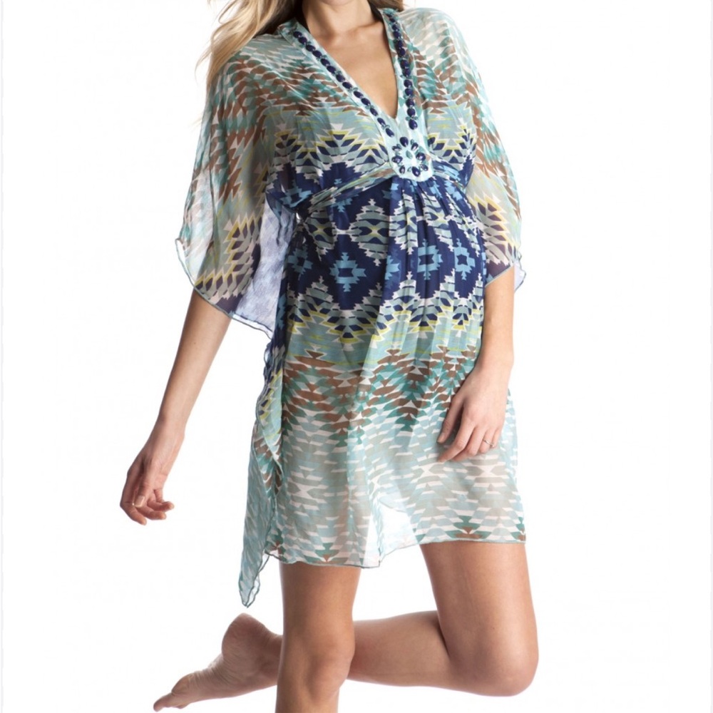 Seraphine Jewel Blue Patterned Maternity Swim Cover-Up Small